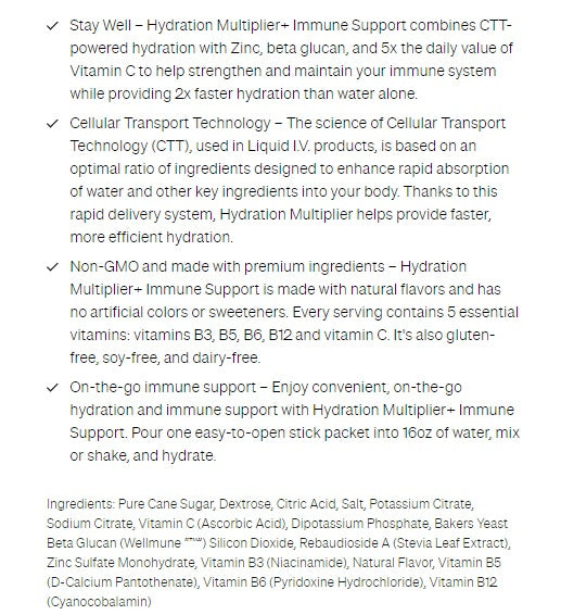 Liquid I.V. Hydration Multiplier + Immune Support – Fast-Acting Hydration & Immune Boost